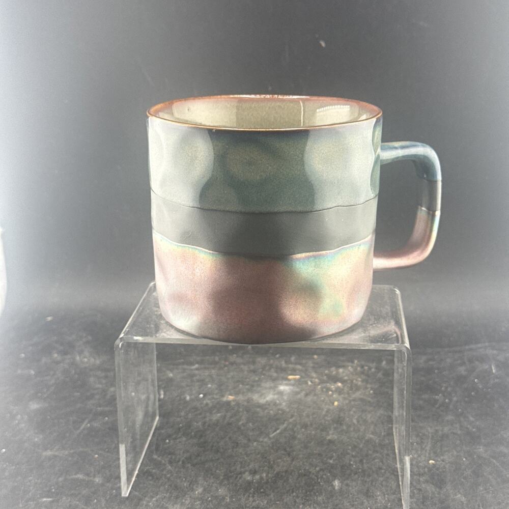 Roscher Stoneware Coffee Mug Iridescent Metallic Teal Green Bronze Three Tone
